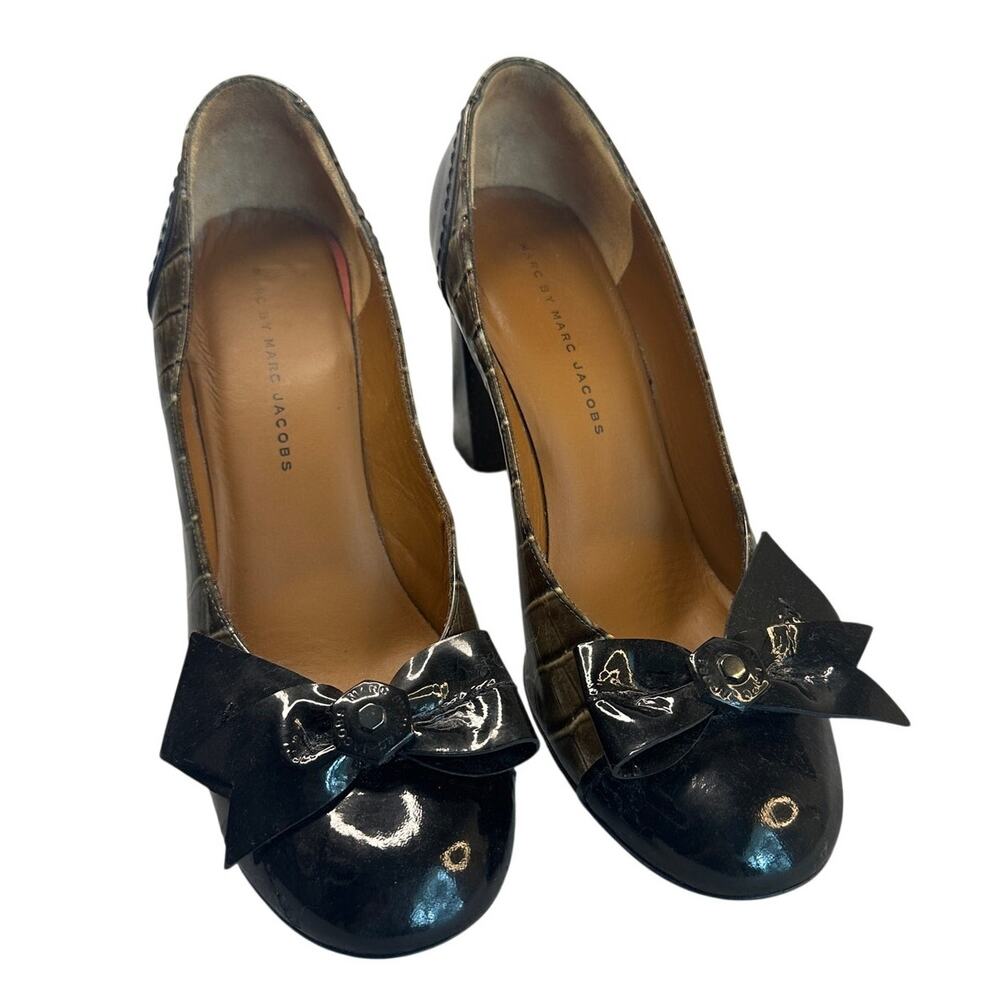 Marc by Marc Jacobs Pumps Bow Croc Leather Block Heel 39 Archival Vintage - Picture 12 of 12